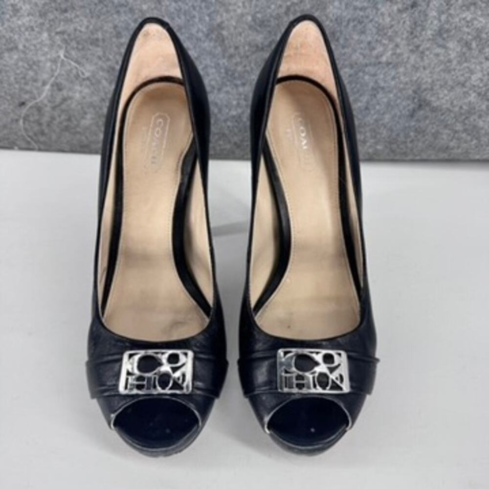 Coach Black Aliya Peep Toe Heels Pumps Size 7.5 - Picture 2 of 8